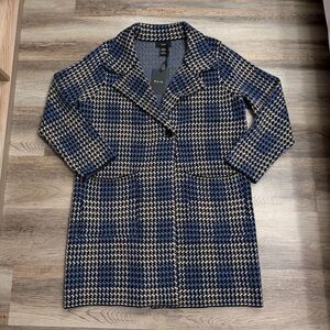 Stylish Women's Houndstooth Trench Coat in Blue and Black